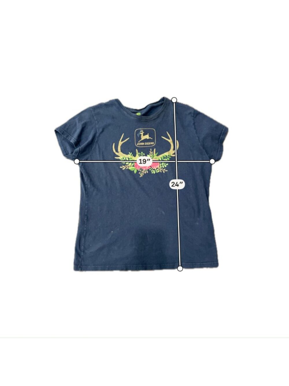 John Deere Large Navy T-Shirt Floral Antler Graphic Cotton Cottagecore Pastoral - Picture 7 of 10